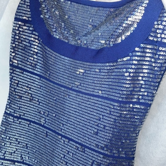Herve Leger Sequin Bandage Katherine Blue Rayon Dress / Size Small - Picture 5 of 9